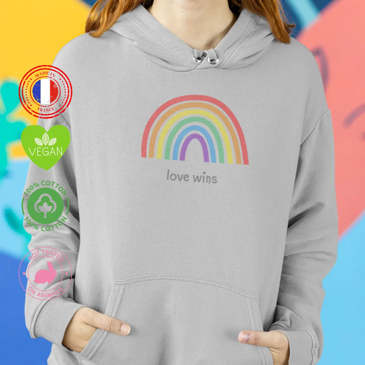 sweat shirt à capuche arc en ciel lgb love wins