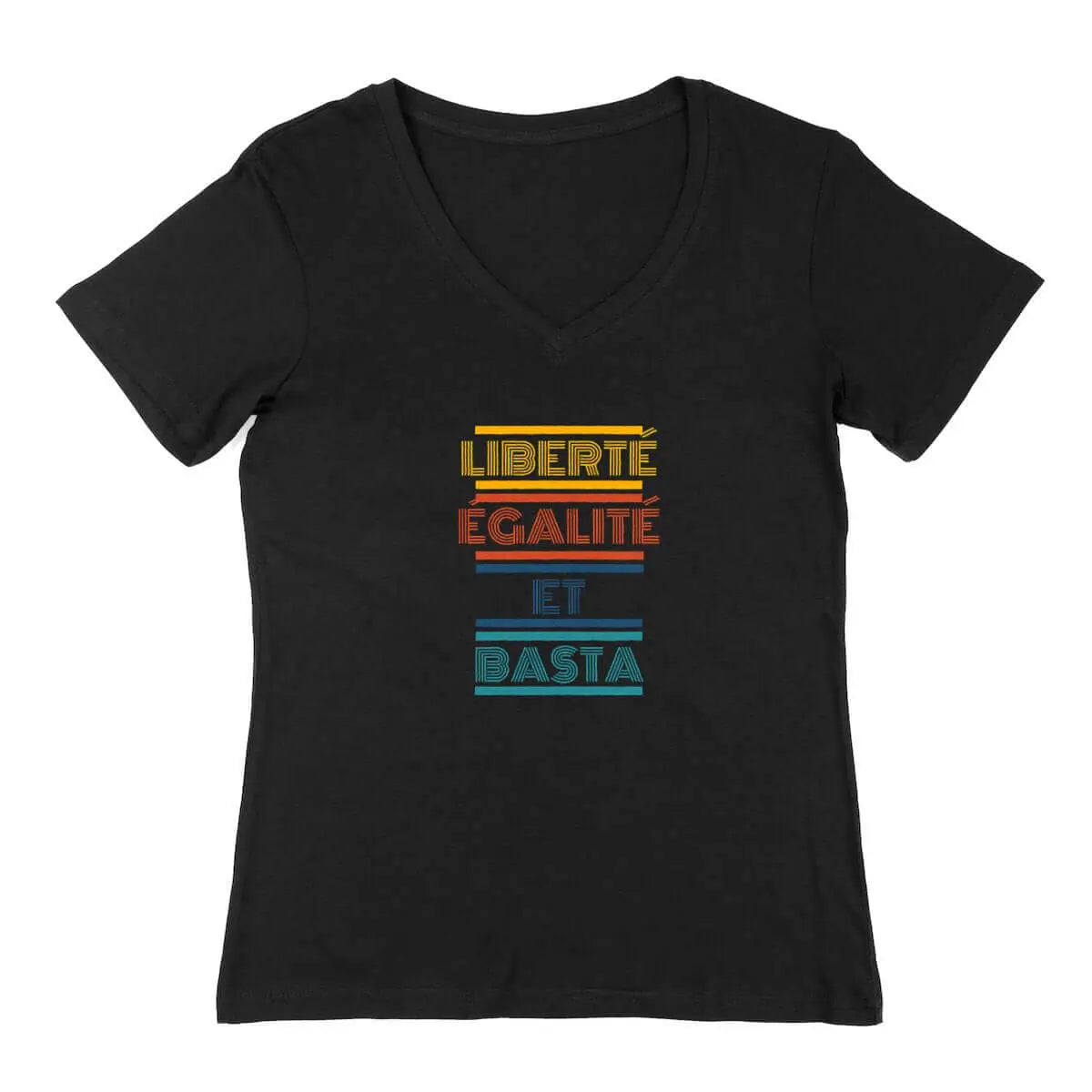 T-shirt féministe Liberté égalité col v noir