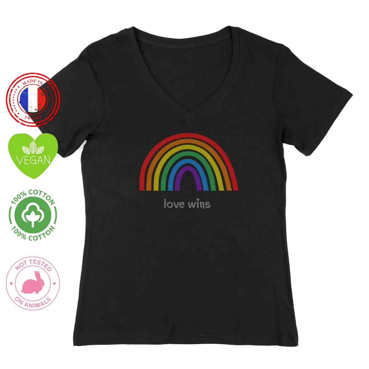 T-shirt lgbt love wins col v noir