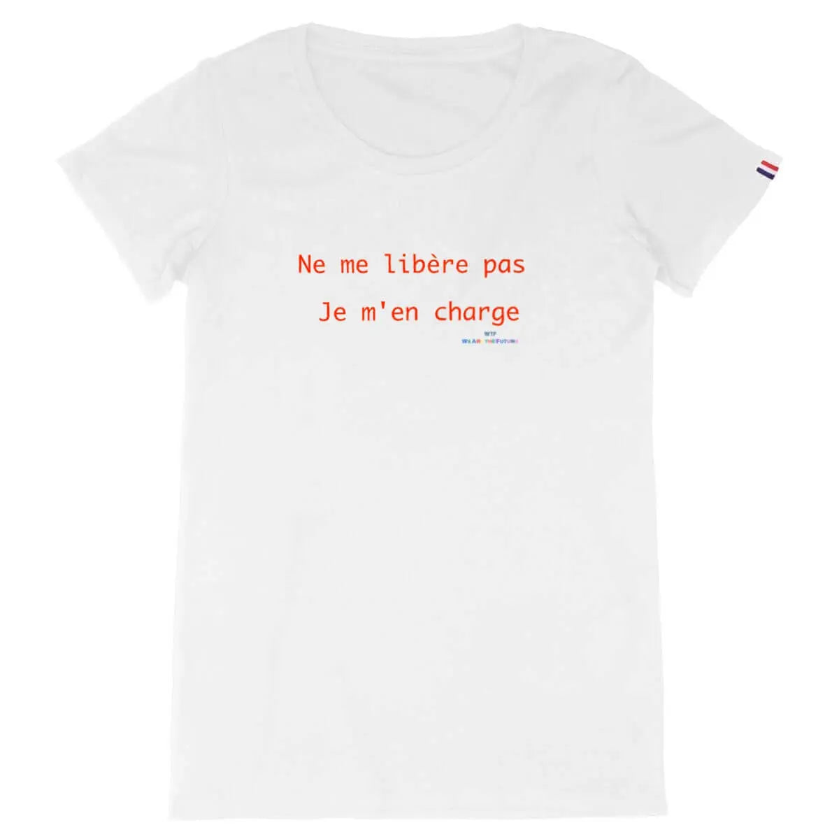 T-shirt féministe en coton bio avec le message 'Ne me libère pas, je m'en charge' affirmant l'autonomie et l'émancipation des femmes