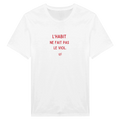 T-shirt unisexe blanc avec inscription « L'habit ne fait pas le viol » – mode féministe engagée