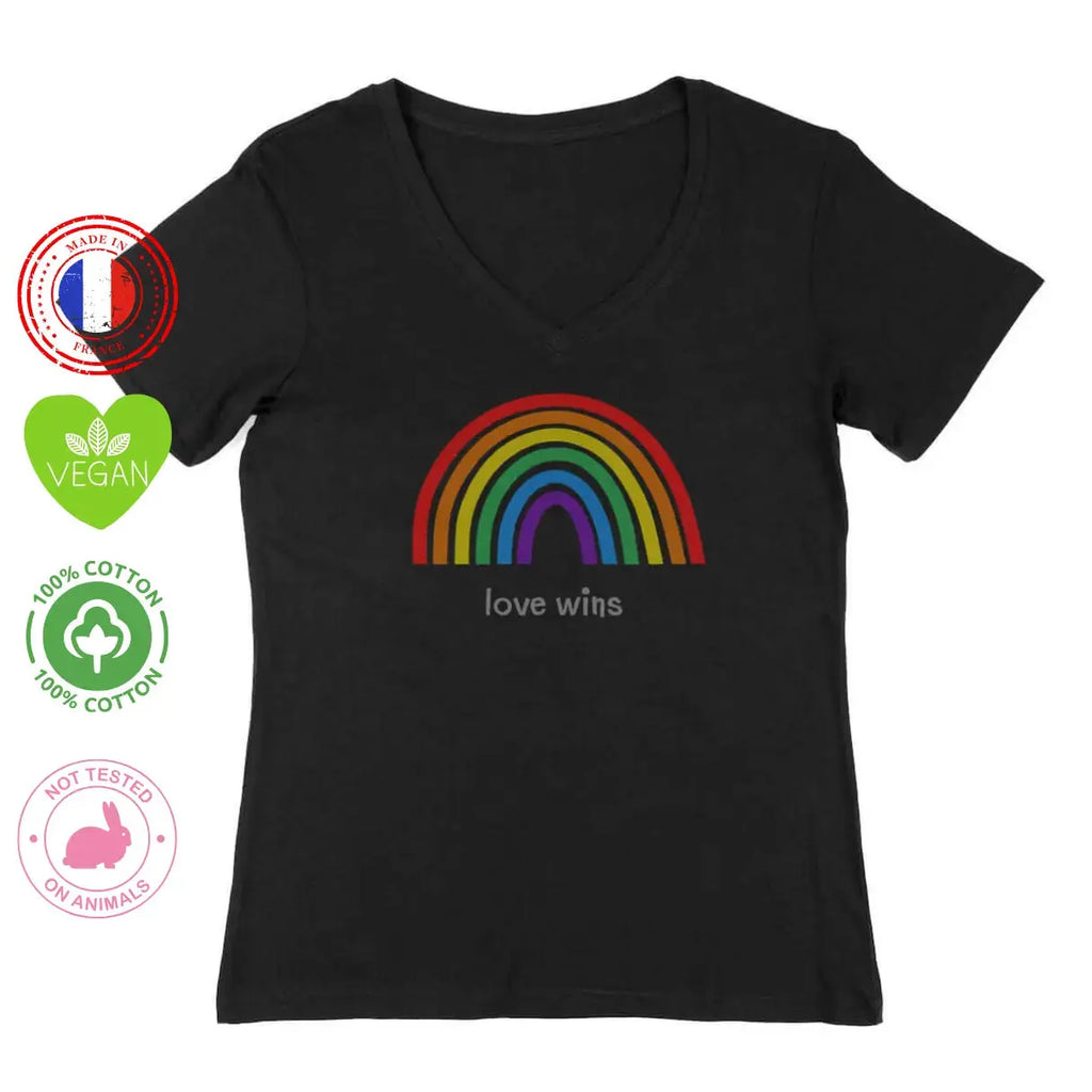 T-shirt lgbt love wins col v noir