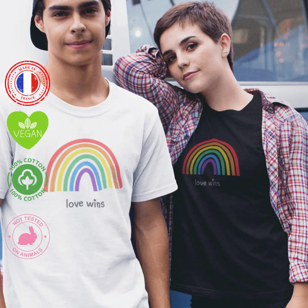 t-shirt français love wins arc en ciel
