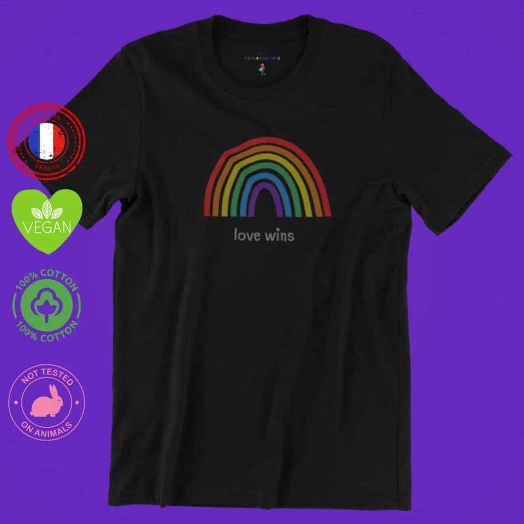 T-shirt rainbow pride love wins unisexe noir
