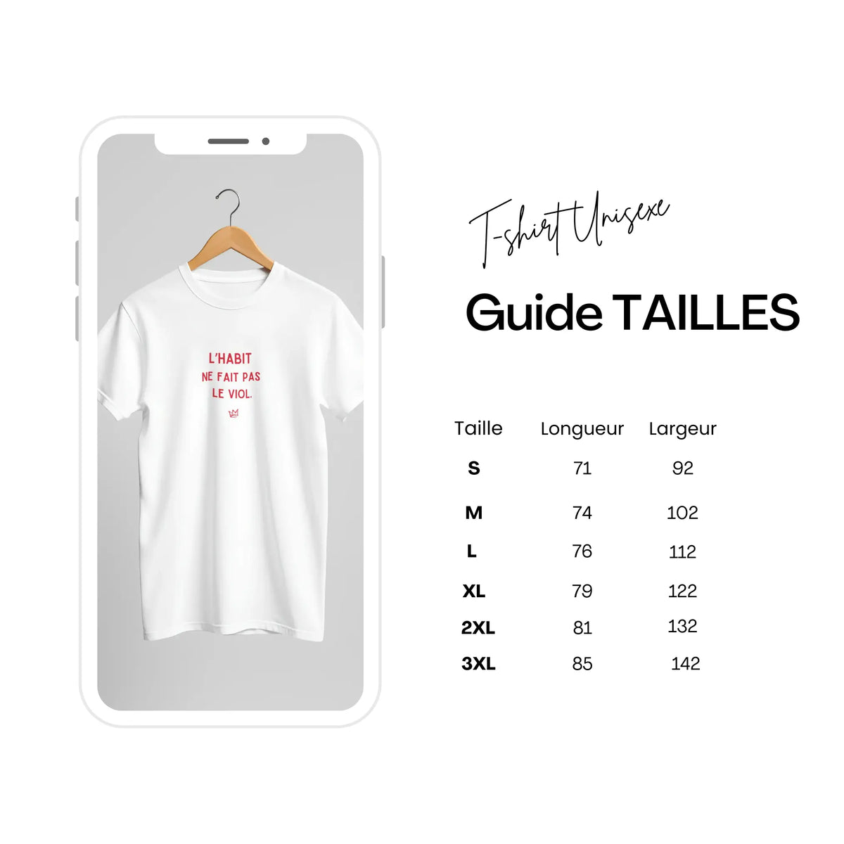 guide des tailles t shirt unisexe