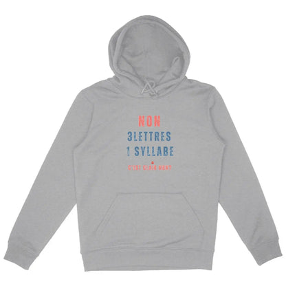 sweat-shirt féministe gris avec slogan sur le consentement ne se négocie pas 