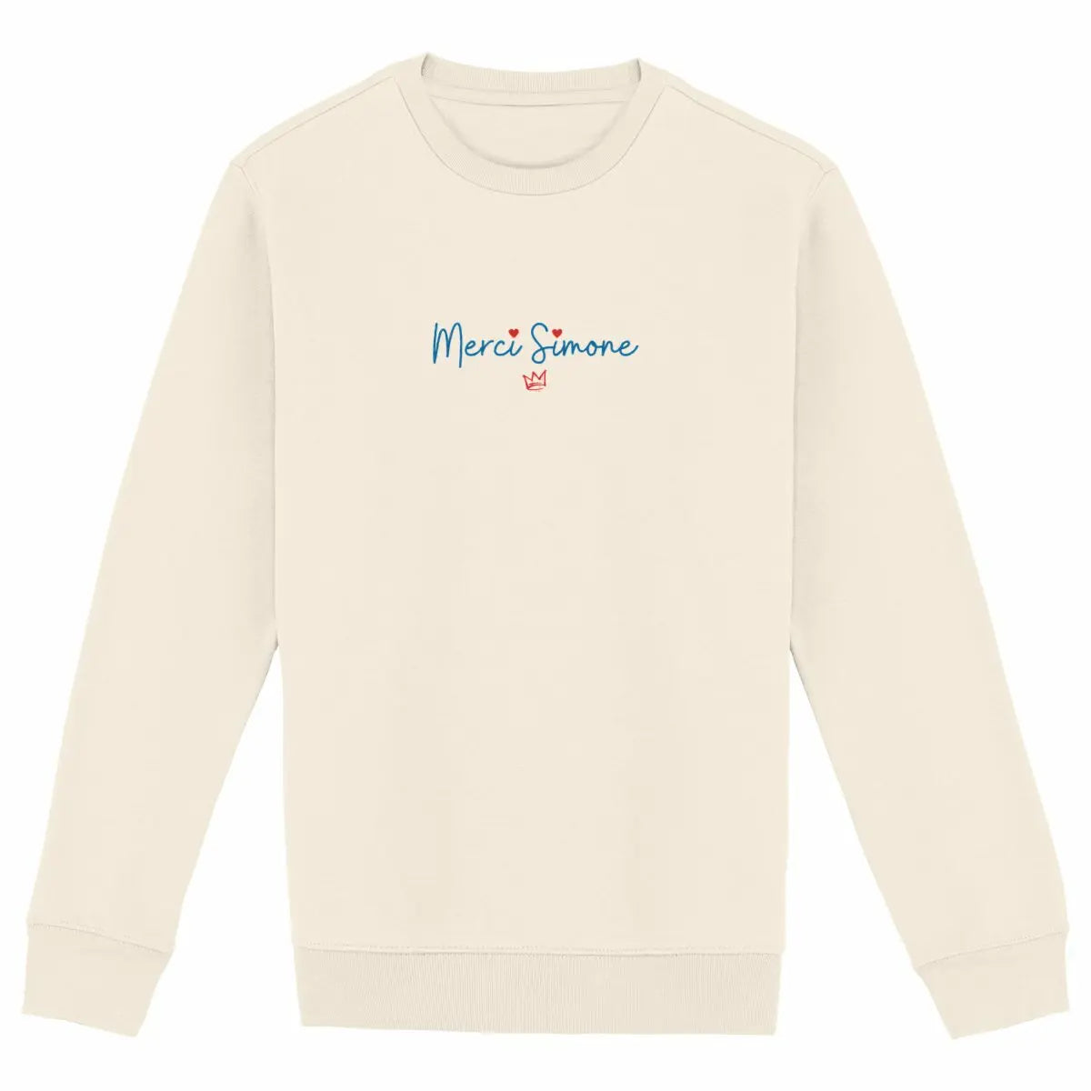 Le sweat-shirt féministe « Merci Simone » ivoire rend hommage à Simone Veil, figure majeure du féminisme français et de la défense des droits des femmes.