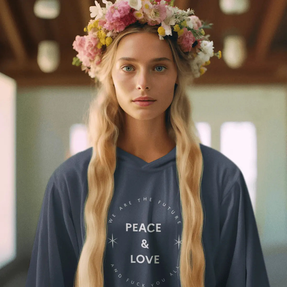 sweat shirt feministe peace and love à capuche 