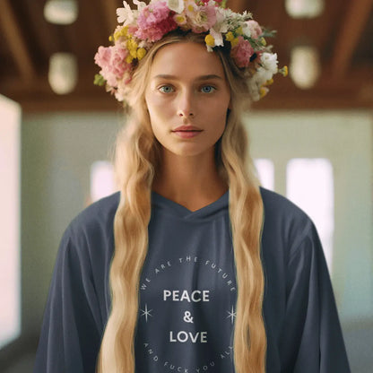 sweat shirt feministe peace and love à capuche 