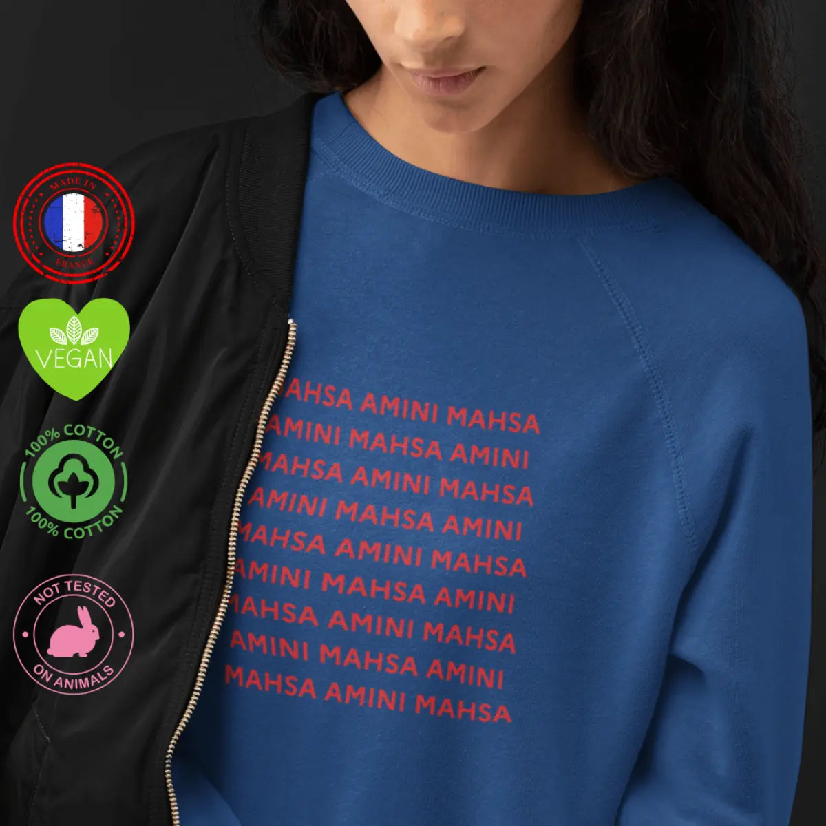 sweat shirt femme mahsa amini bleu