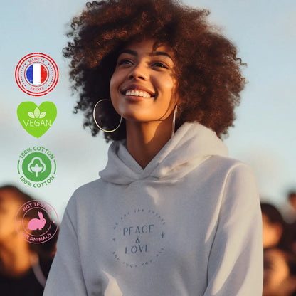 sweat shirt à capuche feministe peace and love blanc