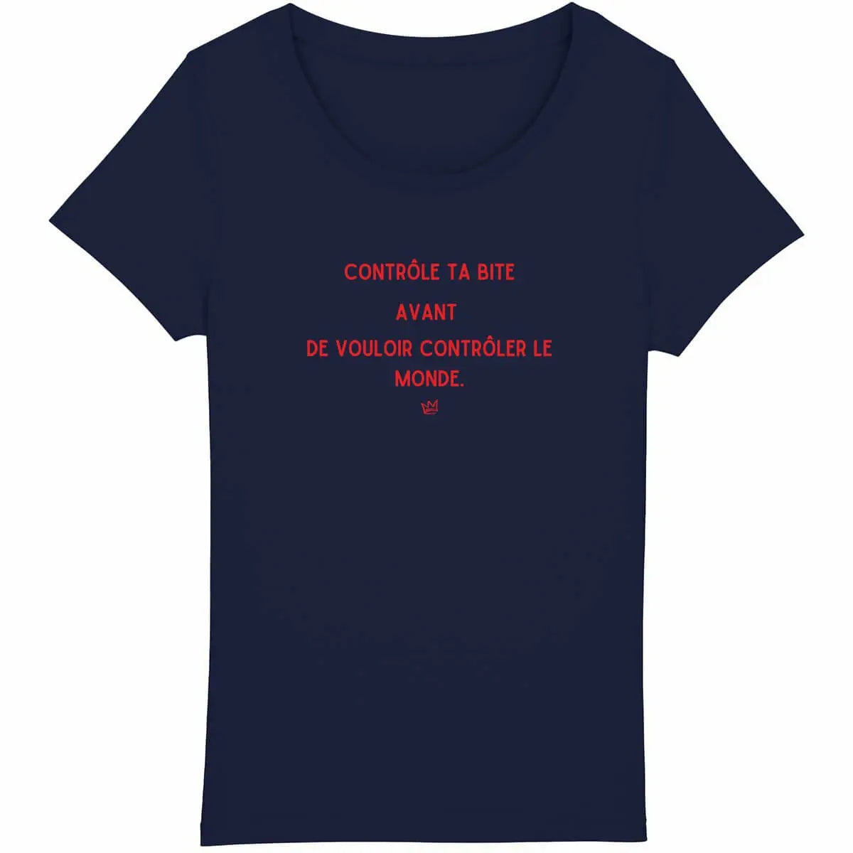 T-shirt gris slogan féministe - "Contrôle ta bite avant de vouloir contrôler le monde"