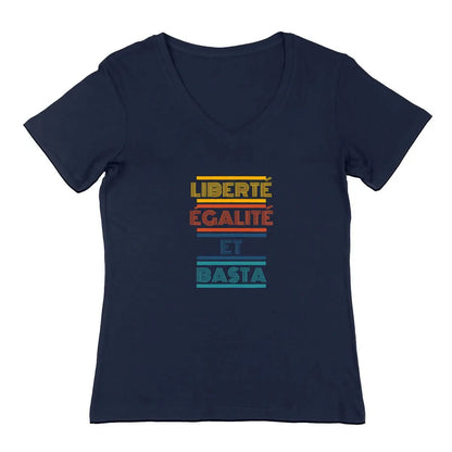 T-shirt femme Liberté égalité col v bleu