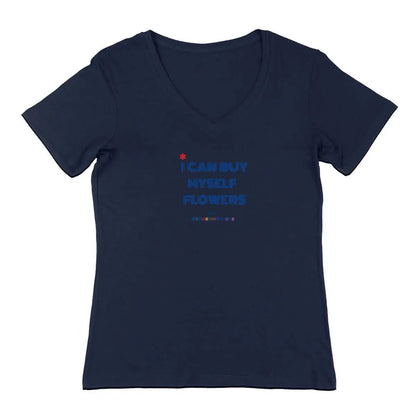 T-shirt femme Flowers Miley col v bleu
