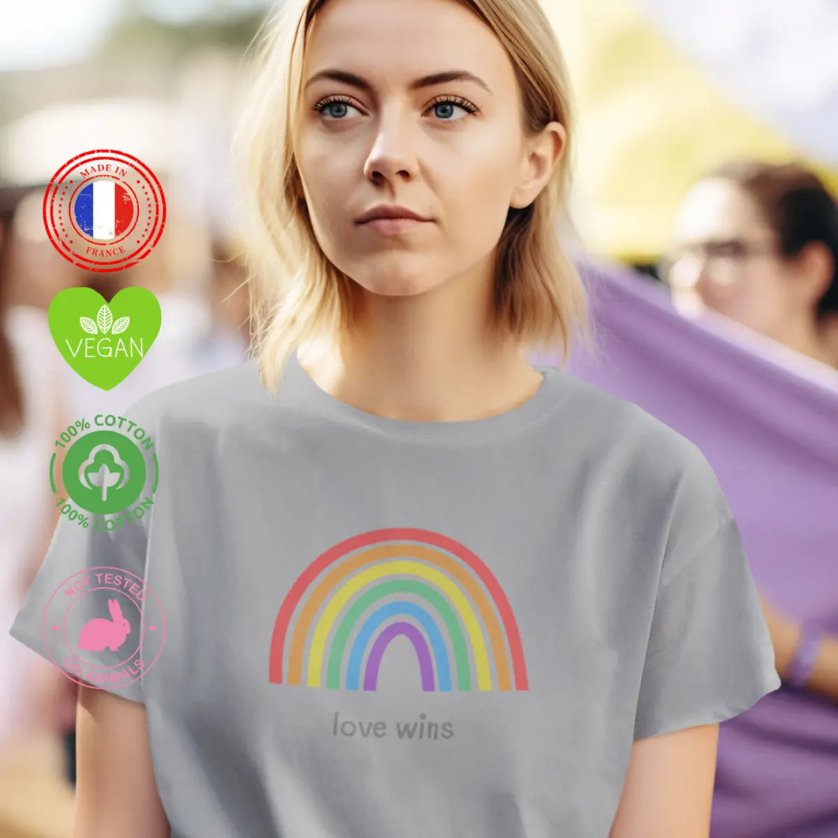 t-shirt français love wins arc en ciel